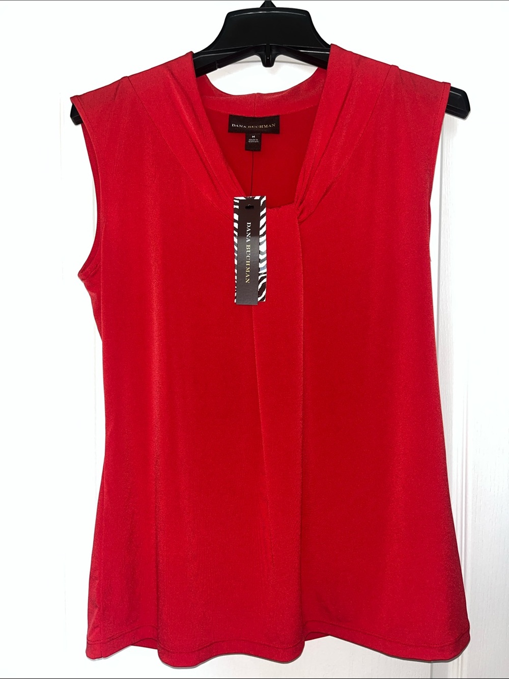 Dana Buchman Red Sleeveless V-Neck Draped Front Tank
